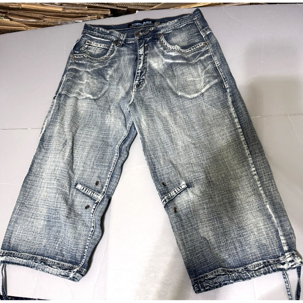 Koman Jeans Shorts 36 21 Baggy Jorts Vintage Y2k Faded Hip Hop Vented Crop